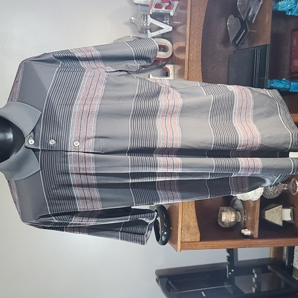 Gray striped polo